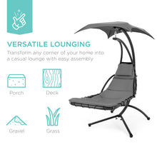 Load image into Gallery viewer, Hanging Curved Chaise Lounge Chair w/ Built-In Pillow, Removable Canopy
