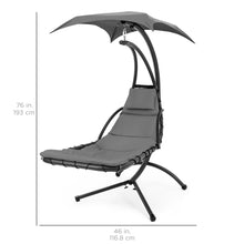 Load image into Gallery viewer, Hanging Curved Chaise Lounge Chair w/ Built-In Pillow, Removable Canopy
