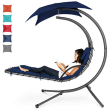 Load image into Gallery viewer, Hanging Curved Chaise Lounge Chair w/ Built-In Pillow, Removable Canopy
