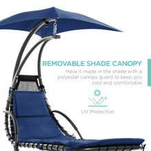 Load image into Gallery viewer, Hanging Curved Chaise Lounge Chair w/ Built-In Pillow, Removable Canopy
