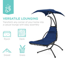 Load image into Gallery viewer, Hanging Curved Chaise Lounge Chair w/ Built-In Pillow, Removable Canopy
