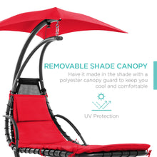 Load image into Gallery viewer, Hanging Curved Chaise Lounge Chair w/ Built-In Pillow, Removable Canopy
