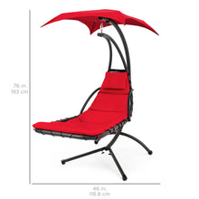 Load image into Gallery viewer, Hanging Curved Chaise Lounge Chair w/ Built-In Pillow, Removable Canopy
