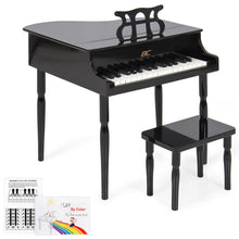 Load image into Gallery viewer, Kids Mini Wooden Grand Piano w/ Lid, Bench, Music Rack, Song Book, Stickers
